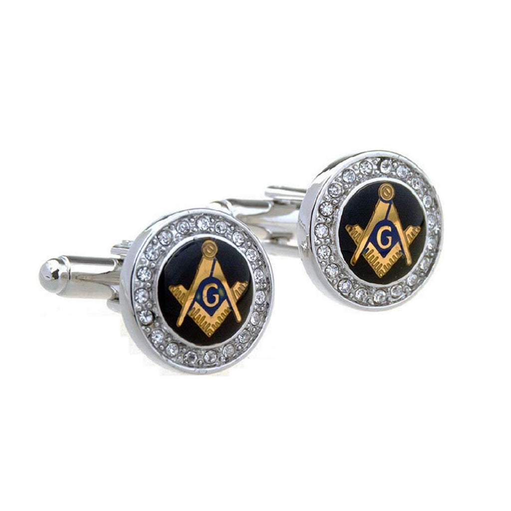 [Australia] - MRCUFF Mason Masonic Crystal Freemason Pair Cufflinks in a Presentation Gift Box & Polishing Cloth 