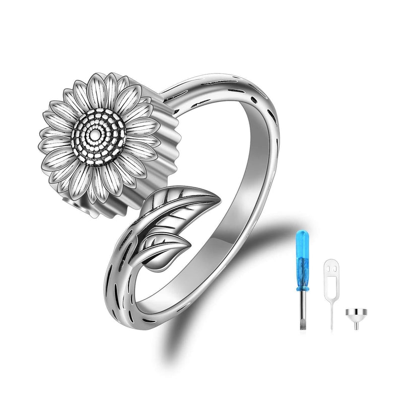 [Australia] - Sunflower Urn Ring for Ashes S925 Sterling Silver Flower Cremation Keepsake Memorial Jewelry 