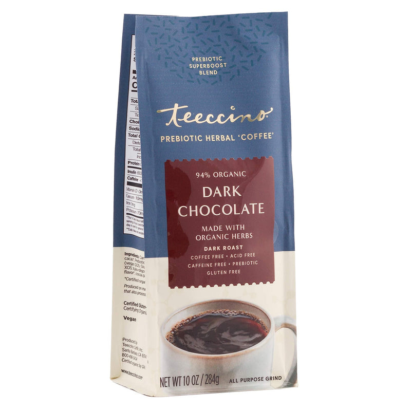 [Australia] - Teeccino Prebiotic SuperBoost™ Coffee Alternative – Dark Chocolate – Support Probiotics with Caffeine-Free Herbal Coffee Featuring 3 Vegan Prebiotics for Gut Health & Enhanced Mood, 10 Ounce 