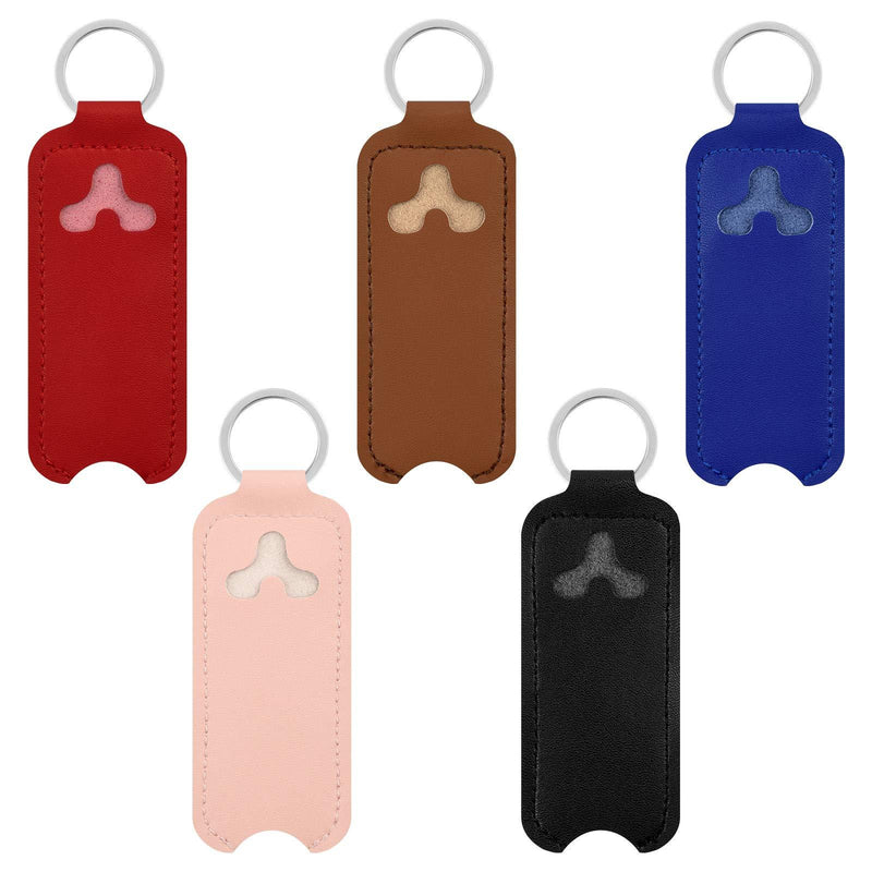 [Australia] - Beautyflier 5pcs Clip-on Chapstick Sleeves, PU Leather Keychain Lipstick Holder Chapstick Pouch Lip Balm Holster Travel Accessories (Color 1) Color 1 