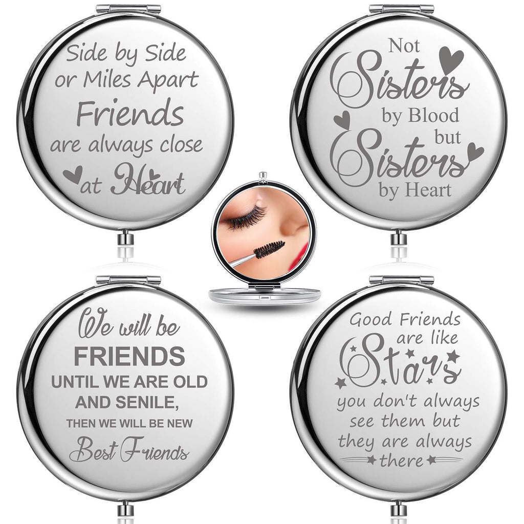 [Australia] - 4 Pieces Compact Mirror Best Friend Present for Women, Makeup Mirror Long Distance Friendship Present for Women Christmas Birthday Presents for Friends Female, Her, Soul Sister, Besties, BFF 