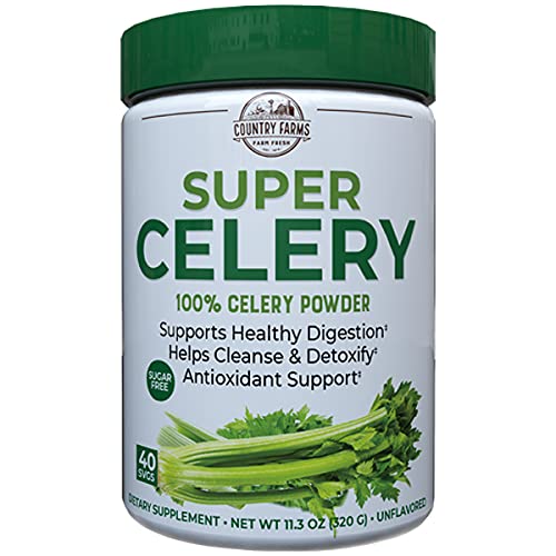 [Australia] - COUNTRY FARMS Super Celery Powder, 100% Celery Powder, Supports Healthy Digestion, Helps Cleanse & Detoxify, Antioxidant Support, 40 Servings, 11.3 Ounce (Pack of 1) 11.3 Ounce (Pack of 1) White and Green 