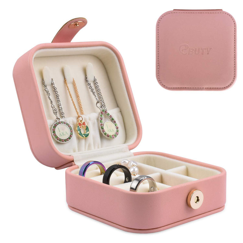 [Australia] - EBUTY Jewelry Box Travel Mini Organizer Portable Display Storage Case for Rings Earrings Necklace Gifts for Girls Women Pink Pink (No Mirror) Square 