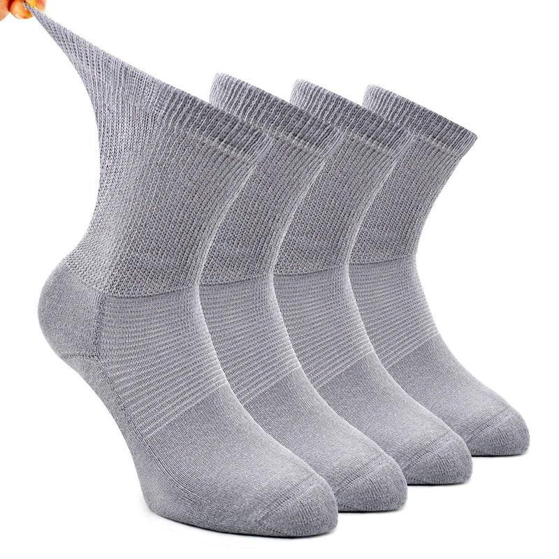 [Australia] - Busy Socks 4 Pack Non-binding Diabetic Socks for Men Women, Loose Top Crew Cotton Thick Cushion Socks 4 Pairs Light Gray X-Large-XX-Large 