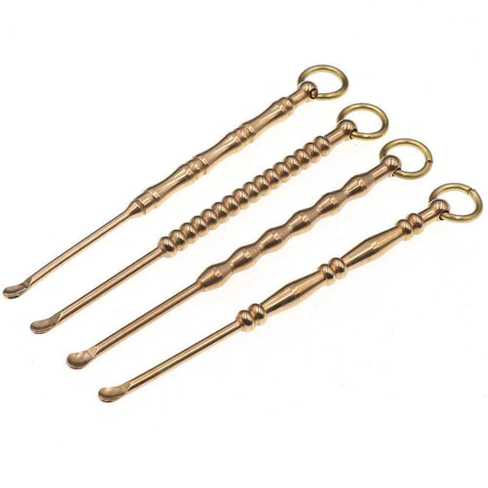 [Australia] - 4Pcs Ear Pick Ear Curette Cleaner Earwax Removal Cleaning Tools Brass Reusable Ear Cleaner with Key Ring 