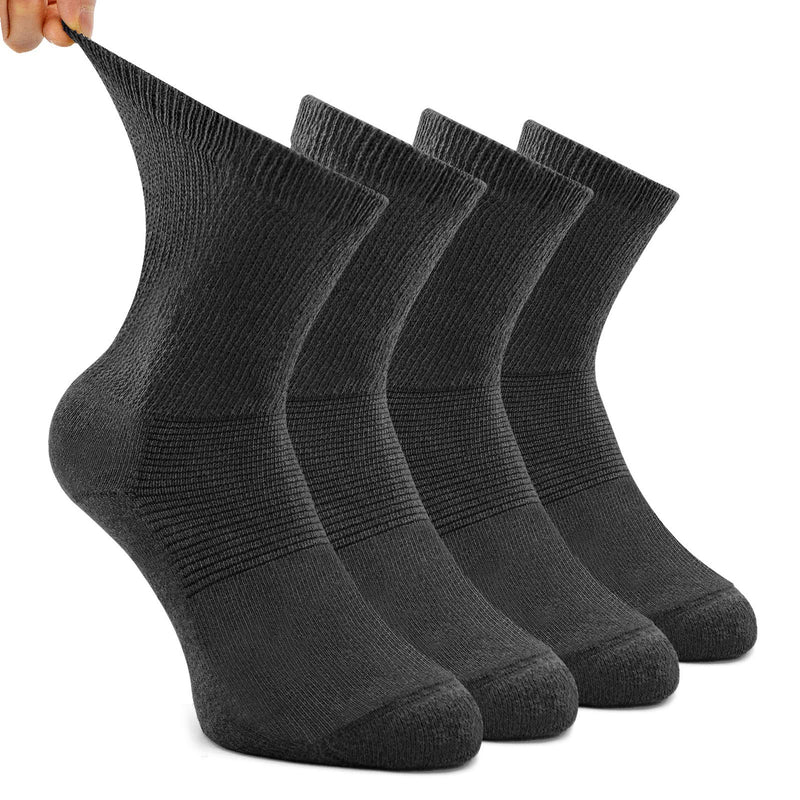 [Australia] - Busy Socks 4 Pack Non-binding Diabetic Socks for Men Women, Loose Top Crew Cotton Thick Cushion Socks 4 Pairs Dark Gray X-Large-XX-Large 