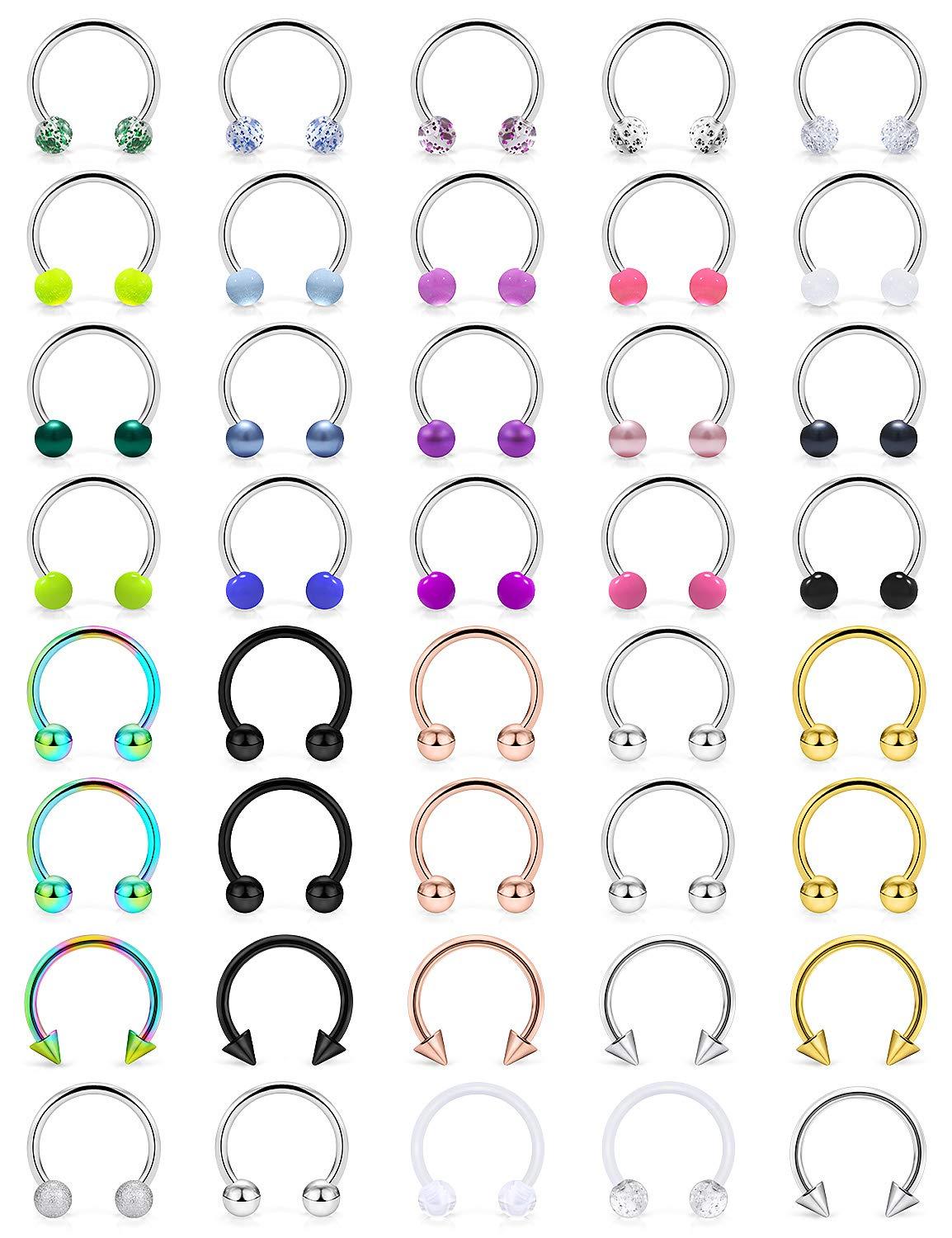 Ftovosyo 16Pcs Nipple Ring 14G Surgical Steel Tongue Nipplerings Barbell  Bar Hoop Rings Retainer Piercing Jewelry for Women Men 14MM (9/16 Inch)