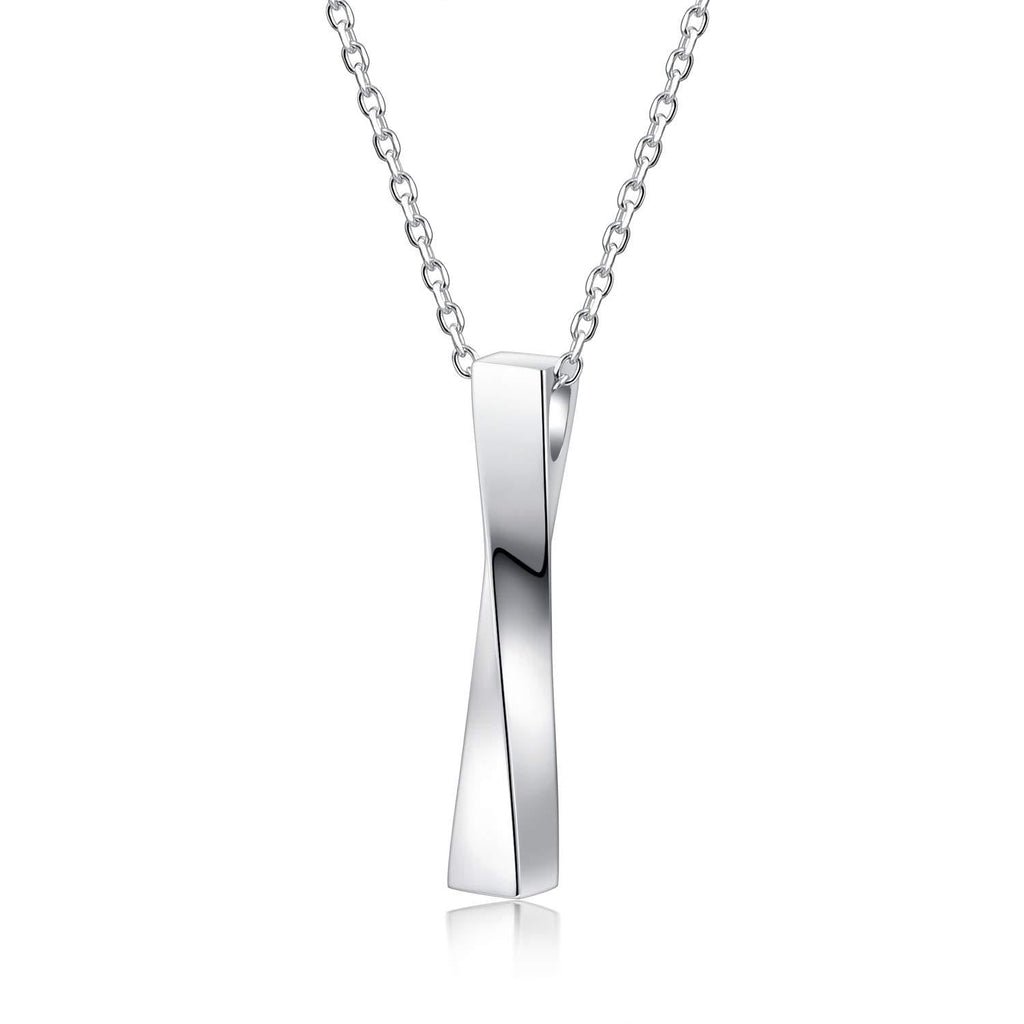 [Australia] - 925 Sterling Silver Cremation Jewelry for Ashes Unisex Twisted Cube Bar Urn Necklace for Women Men for Remembrance Keepsake Gift for Loss of Loved Furry Friend 