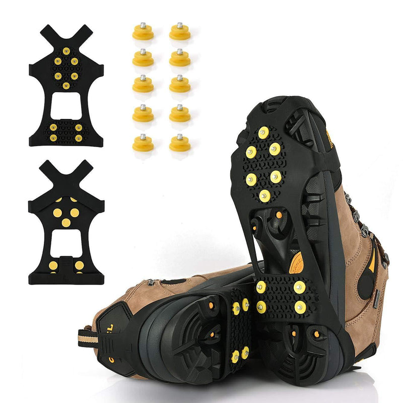 [Australia] - XYZLH Ice Cleats, Ice Grips Traction Cleats Grippers Non-Slip Over Shoe/Boot Rubber Spikes Crampons with 10 Steel Studs Crampons + 10 Extra Replacement Studs Black Medium 