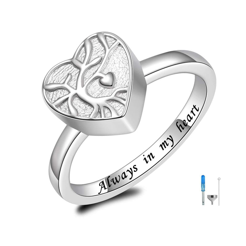 [Australia] - Cremation Jewelry 925 Sterling Silver Tree of Life Urn Ring Holds Loved One Ashes Always in My Heart Urn Rings for Ashes Memorial Keepsake Jewelry for Women 9 