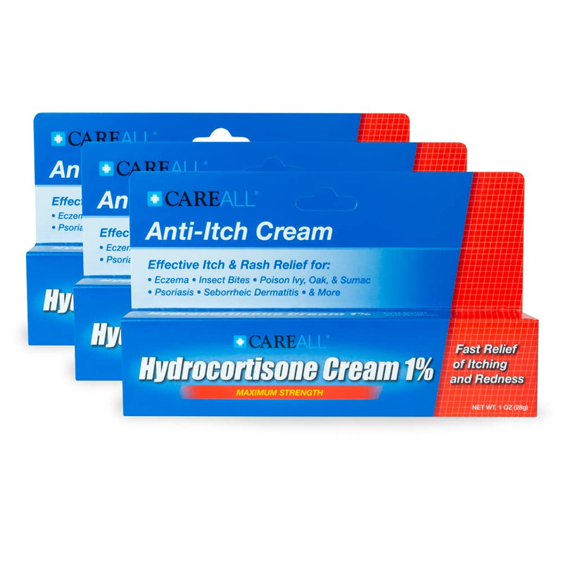 [Australia] - (3 Pack) CareALL 1% Hydrocortisone Cream, 1oz Tube, Maximum Strength Formulation, Relieves Itching and Redness, Compare to Active Ingredient of Leading Brand. 1 Ounce (Pack of 3) 