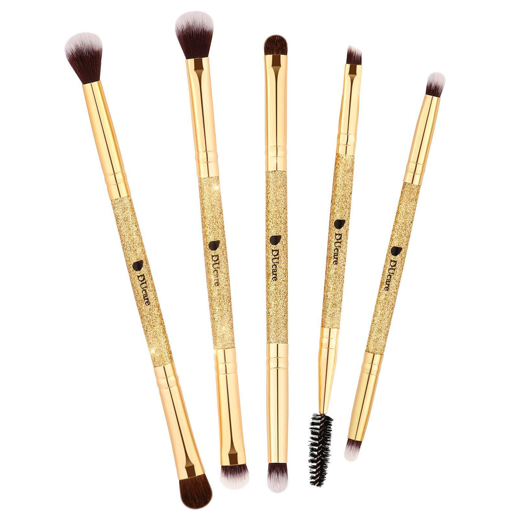 [Australia] - DUcare Eyeshadow Brush Set Duo End Eye Makeup Brushes Golden Glitter Professional Eyeshadow Brushes 5Pcs Travel Concealer Eyebrow Eyelash Eye Liners Blending B06 