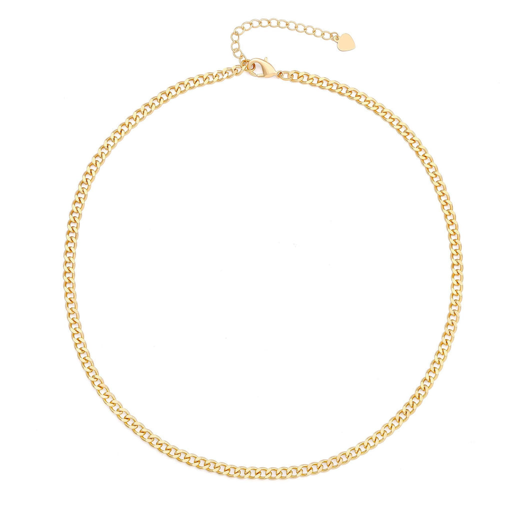 [Australia] - 18k Gold Paperclip Chain Choker Satellite Chain Lava Bead Pendant Necklace Dainty Jewelry for Women 16'' Cuban Chain 