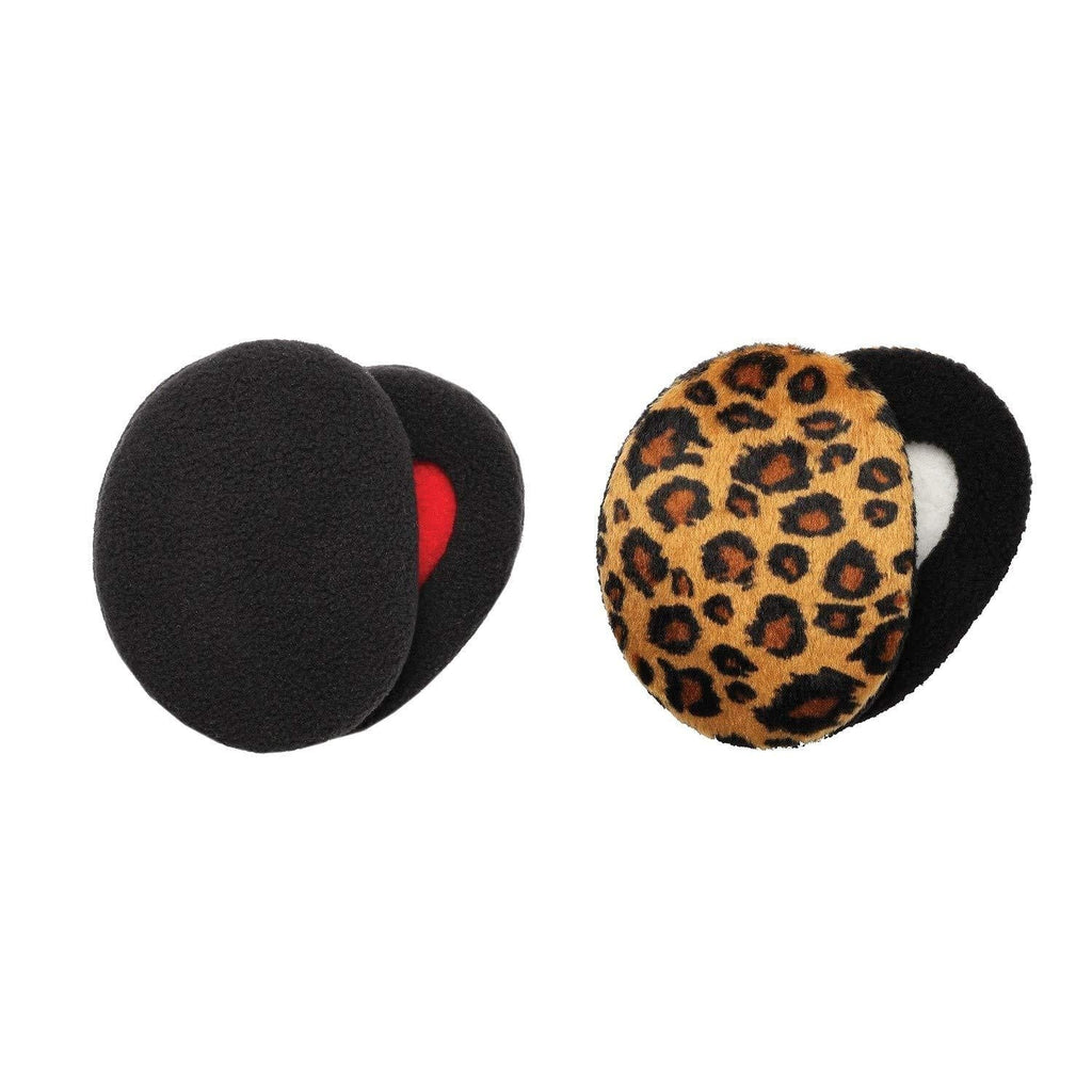[Australia] - Sprigs Earbags Ear Muffs Cold Weather Ear Warmers For Winter, 2 Layers of Fleece With Thinsulate 2 Pack Black/Leopard Large 