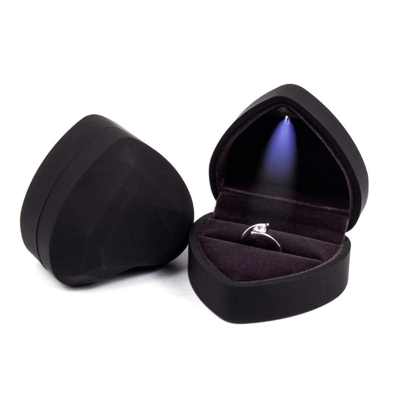[Australia] - iSuperb Heart Shaped Ring Box LED Light Engagement Ring Boxes Jewelry Gift Box for Proposal Wedding Valentine's Day Anniversary Christmas (Black) Black 