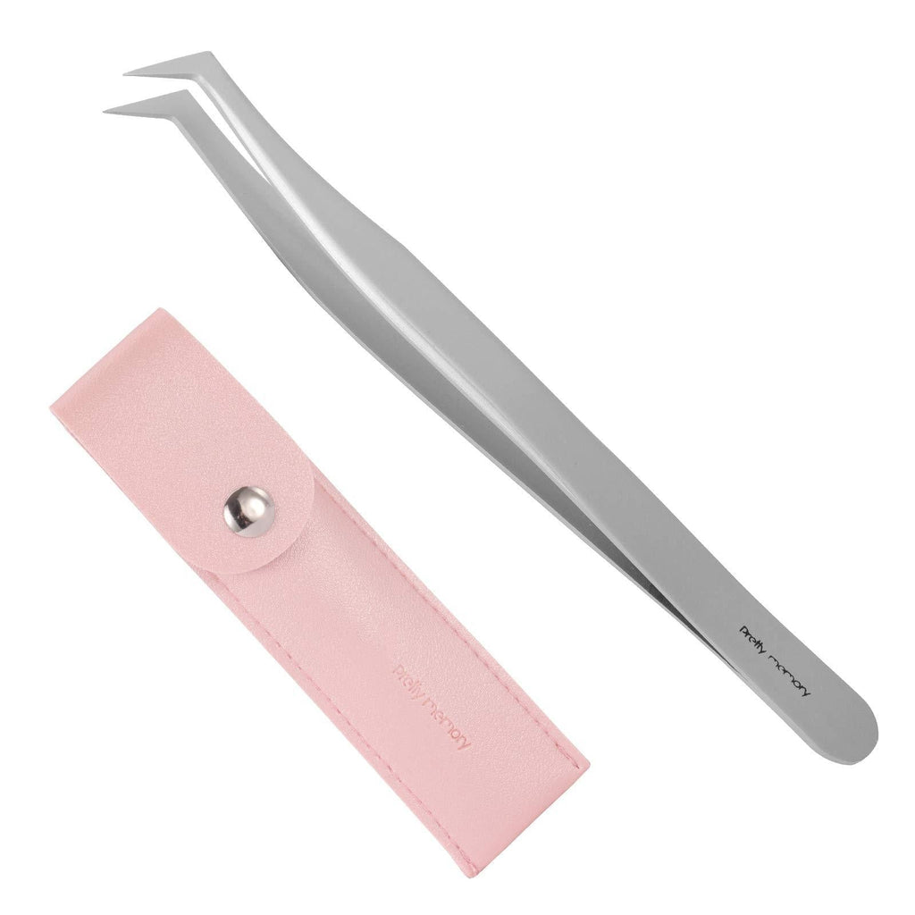 [Australia] - Pretty memory Eyelash Extension Tweezers for Volume Lashes, Stainless Steel Precision Mega Curved Angled Tweezers, Anti Static Fine Tip Tweezer Tools for Eye Lash Extensions Supplies (Pink) 7-Shaped Tweezer 