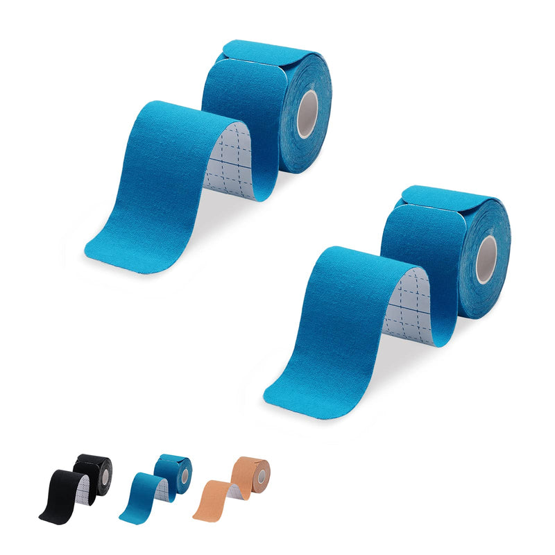 [Australia] - Kinesiology Tape Precut 2 Rolls Pack-Athletic Kinesiology Tape for Muscle & Joints-Physical Therapy Tape for Knee,Ankle,Shoulder,Back,Plantar Fasciitis-Latex Free and Water Resistant-40 Strips,Blue Blue 