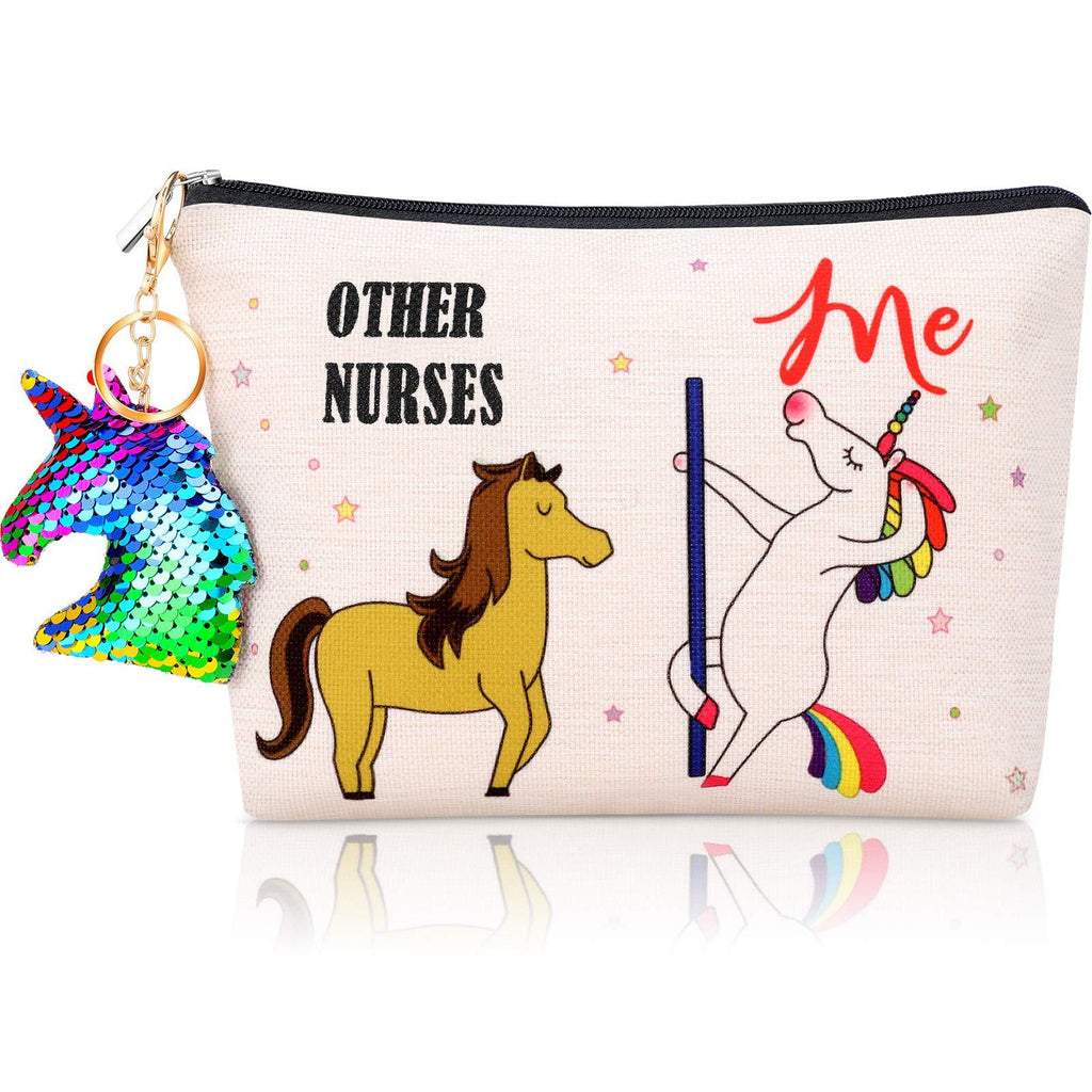 [Australia] - Nurse Cosmetic Bag Other Nurse Me Makeup Bag Cosmetic Travel Pouch Bag with Zipper and Flip Sequin Unicorn Keychain for Nurse, Coworker, Friend, Women, Practitioner Supplies 