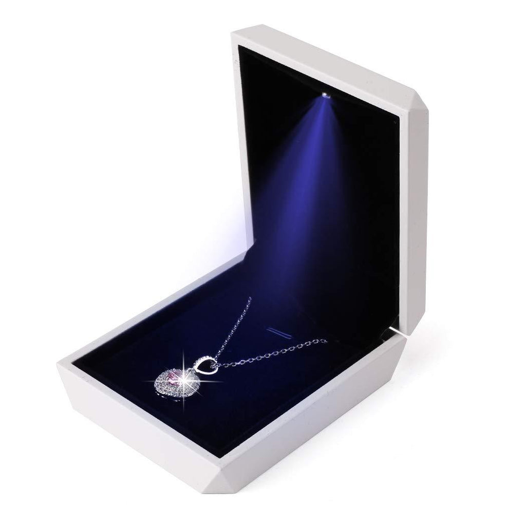[Australia] - iSuperb LED Pendant Necklace Box Bracelet Box Couple Jewelry Gift Boxes Case Small Jewelry Display for Proposal Engagement Wedding Valentine's Day (White) White 