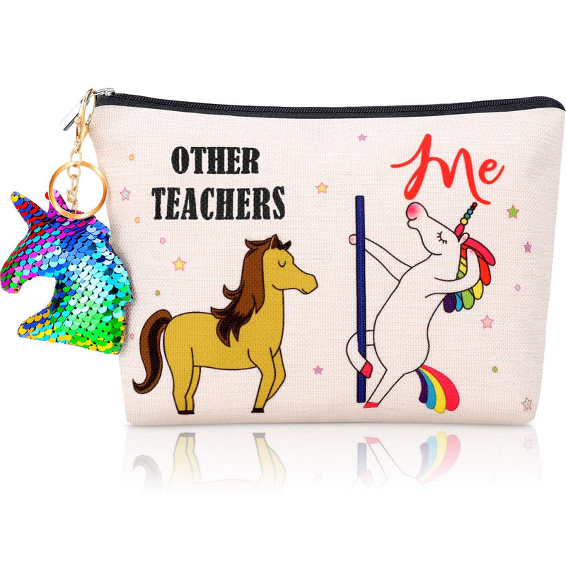 [Australia] - Teacher Cosmetic Bag Makeup Bag Pouch Teacher Present Pencil Bag Travel Toiletry Case Cosmetic Purse with Unicorn Keychain for Teacher Christmas Holiday Graduation Present 