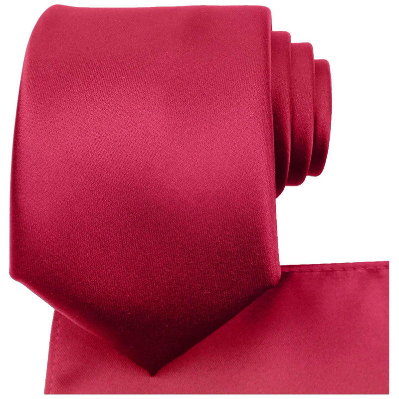 [Australia] - KissTies Solid Tie Set Satin Wedding Ties + Pocket Square + Gift Box Apple Red 