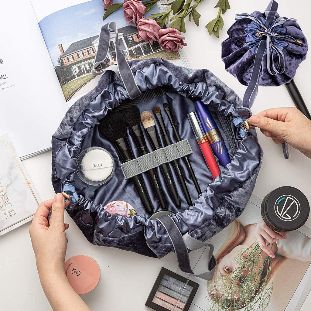 [Australia] - (Multiple Color Options) Makeup Bag Large Capacity for Cosmetics 、Makeup Brushes 、 Cosmetic Bag for Women、Make Up Tools Organizer Bags、Hand-held Flannel Fabrics Cosmetic Pouch (Gray) Gray 