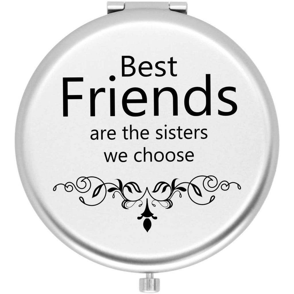 [Australia] - Muminglong Frosted Compact Mirror for Friend from Friend Birthday, Christmas Ideas for Friend-Best friends (Silver) Silver 