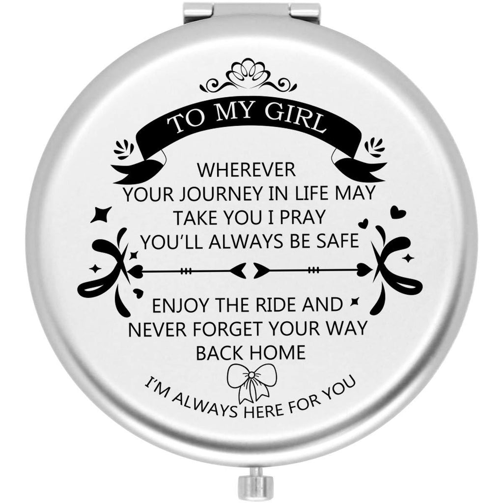 [Australia] - Muminglong Frosted Compact Mirror for Daughter from Mom Dad,Birthday, Christmas Ideas for Daughter- I'll always here (Silver) Silver 