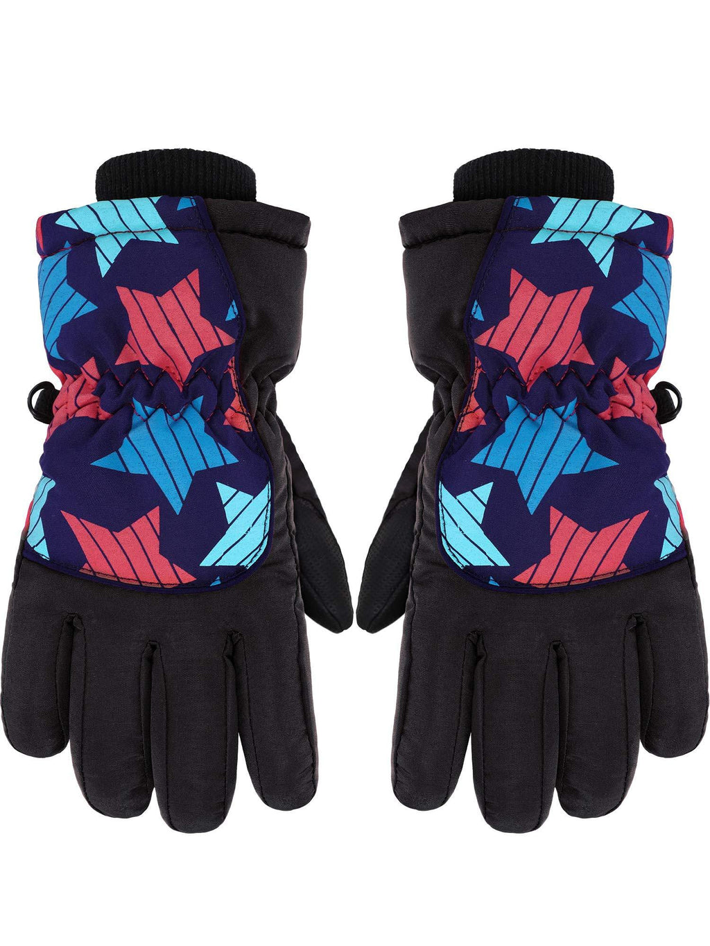 [Australia] - Kids Winter Snow Waterproof Warm Ski Gloves Unisex Printed Mittens for Cold Weather 5-10 Years Old Children Black 