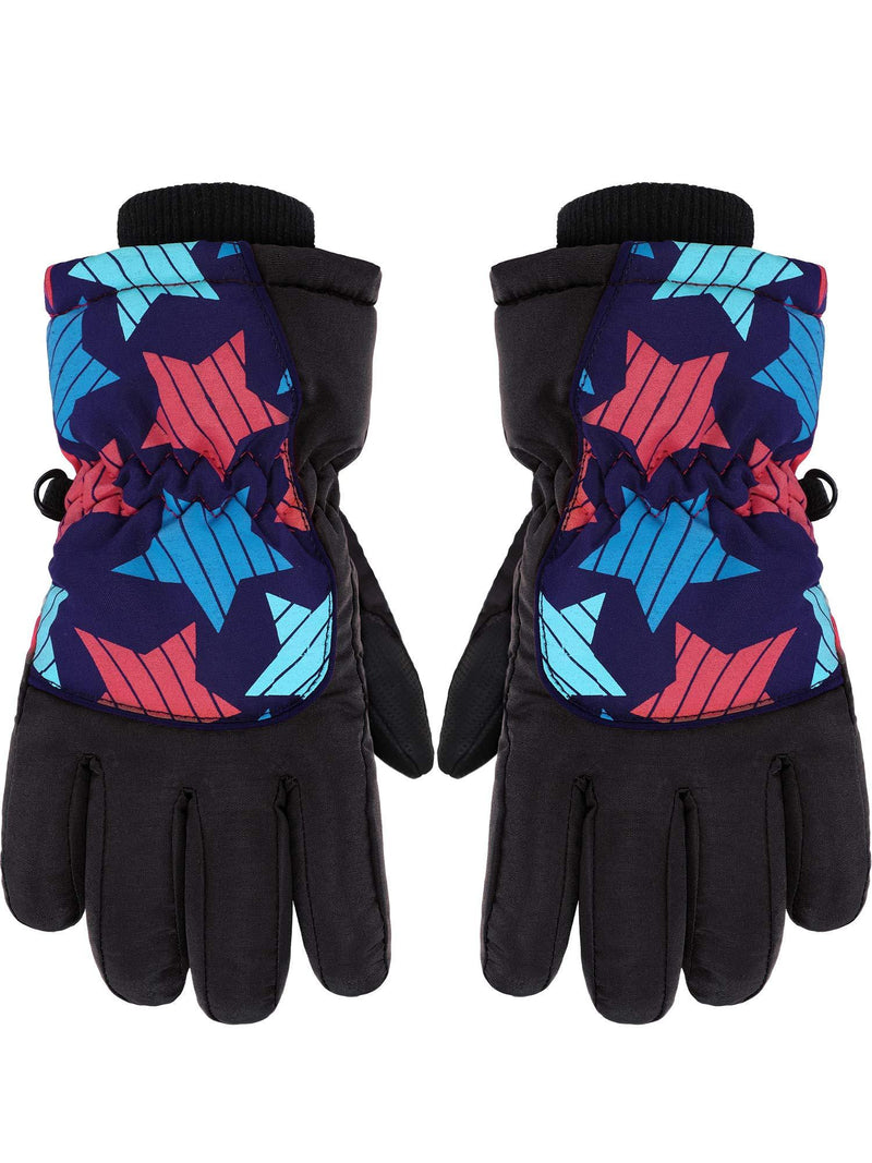 [Australia] - Kids Winter Snow Waterproof Warm Ski Gloves Unisex Printed Mittens for Cold Weather 5-10 Years Old Children Black 