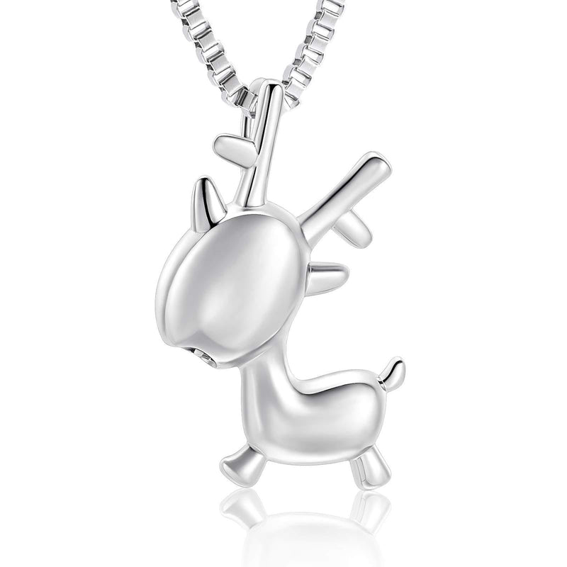 [Australia] - XSMZB Cute Deer Urn Necklace for Ashes Holder Ashes for Pet Human Stainless Steel Keepsake Pendant Locket Memorial Cremation Jewelry Silver 