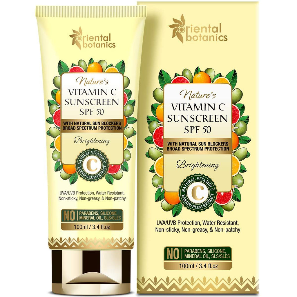 [Australia] - Oriental Botanics Nature's Vitamin C Brightening Sunscreen SPF 50 With Natural Sun Blockers - UVA/UVB Protection, Water Resistant - No Silicone,100ml 