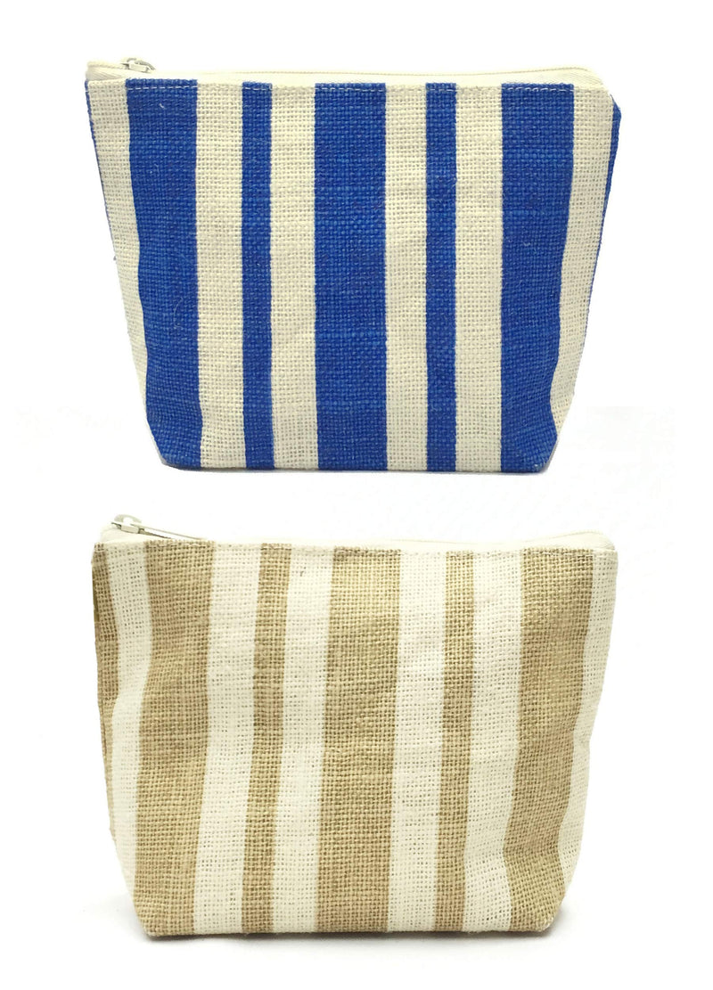 [Australia] - Burlap Cosmetic Bag Makeup Bags Jute Toiletry Pouch Kit Zip Wallet For Women Eco- Friendly Accessory (Stripe) Striped 