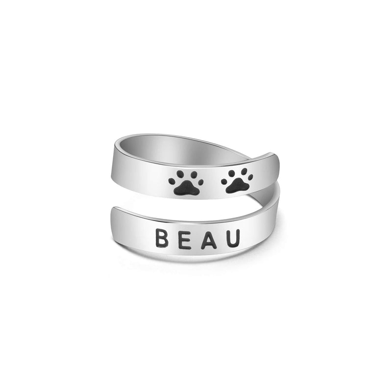 [Australia] - Yiyang Custom Dog Name Ring Stainless Steel Paw Print Adjustable Rings Dainty Dog Memorial Sympathy Gifts for Women Men Girls Her Pet Dog Cat Lover Pet Jewelry Christmas for Friends BEAU 