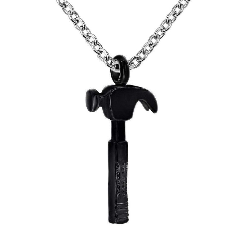 [Australia] - CoolJewelry Locket Hammer Keepsake Stainless Steel Pendant for Ashes Cremation Memorial Jewelry Hammer-Black 