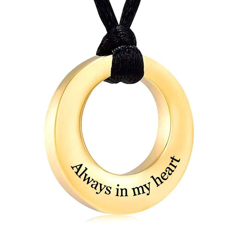 [Australia] - CoolJewelry Circular Ring Locket Keepsake Stainless Steel Pendant for Ashes Cremation Memorial Jewelry Always in My Heart StyleX11 