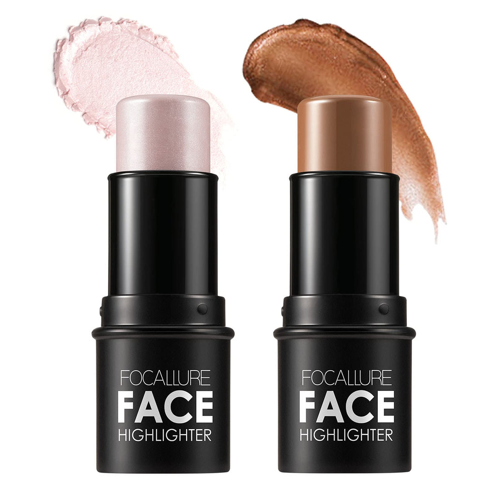 [Australia] - Focallure 2 Pcs Contour Foundation Stick, Highlighter & Bronzer Pen, Face Brightens & Shades Pencil, Highlighting Shade Longwear Makeup, Highlight Bronzer Shaping Trimming Stick, FA01-19068-13 Kit 1 