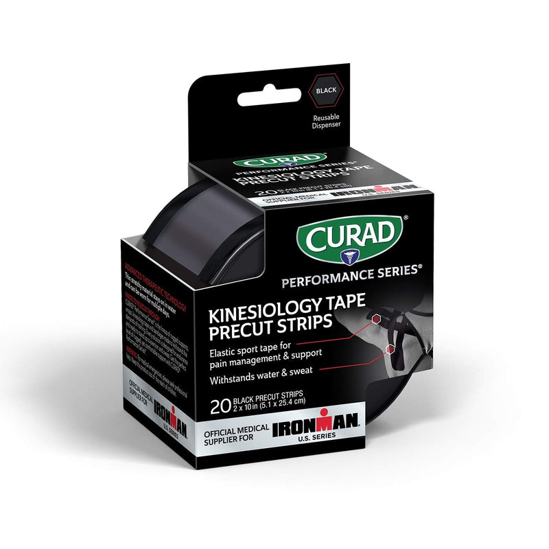[Australia] - Curad Performance Series Ironman Kinesiology Tape, Black, 2 in x 10 in, 1 Roll of 20 Precut Strips 1 Count 