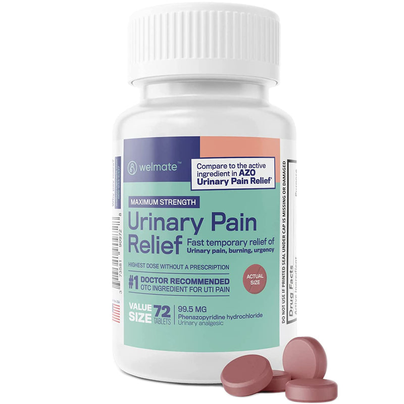 [Australia] - WELMATE Urinary Pain Relief | UTI Relief | Fast Acting | Bladder Discomfort & Pain Relief | Phenazopyridine Hydrochloride 99.5mg | 72 Count Tablets 