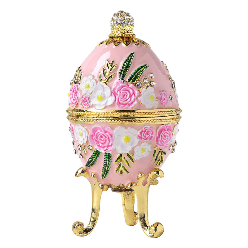 [Australia] - Apropos Hand- Painted Classic Vintage Style Faberge Egg with Rich Enamel and Sparkling Rhinestones Jewelry Trinket Box (Light Pink) Light Pink 