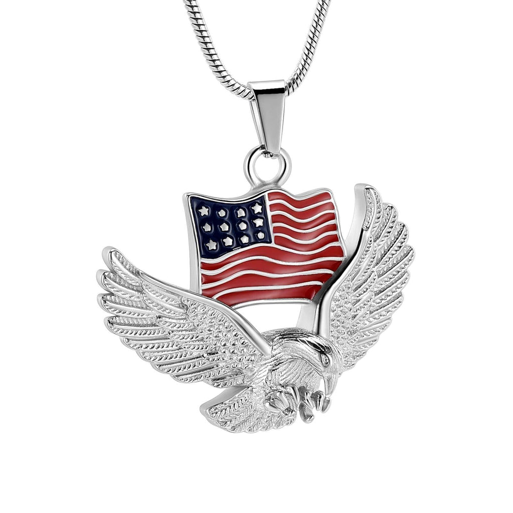 [Australia] - Cremation Jewelry For Ashes For Men The Stars and the Stripes With Eagle Memorial Urn Necklace Keepsake Pendant Silver tone 