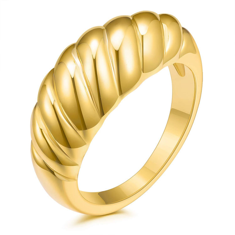 [Australia] - JINEAR 18k Gold Plated Croissant Braided Twisted Signet Chunky Dome Ring Stacking Band for Women Jewelry Minimalist Statement Ring Size 5 to 10 gold croissant 