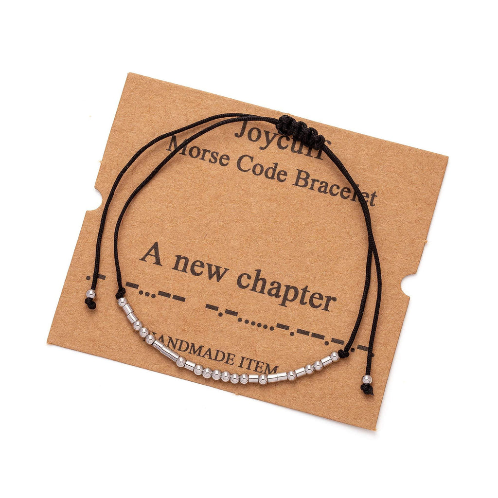 [Australia] - Joycuff Morse Code Bracelets for Women Funny Inspirational Jewelry Gifts for Her Mom Daughter Sister Best Friend Adjustable Silk Beaded Wrap Bracelet A new chapter 