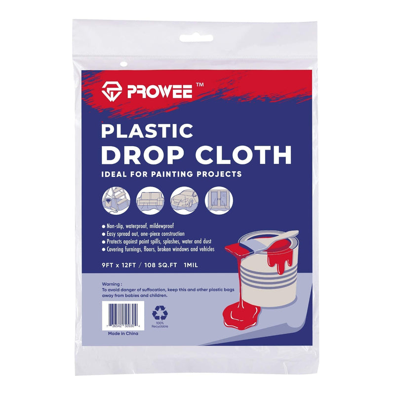 [Australia] - PROWEE Plastic Drop Cloth for Painting 9-Feet x 12-Feet Plastic Sheeting Waterproof Paint Floor Cover Plastic Drop Sheet Painters Clear Tarp 9ft x 12ft 