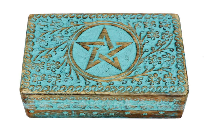 [Australia] - Wooden Decorative Jewellery Box Pentacle Organizer Keepsake Trinket Prayer Book Holder Watch Tea Bag Box Coin Collector Charms Keeper Star 