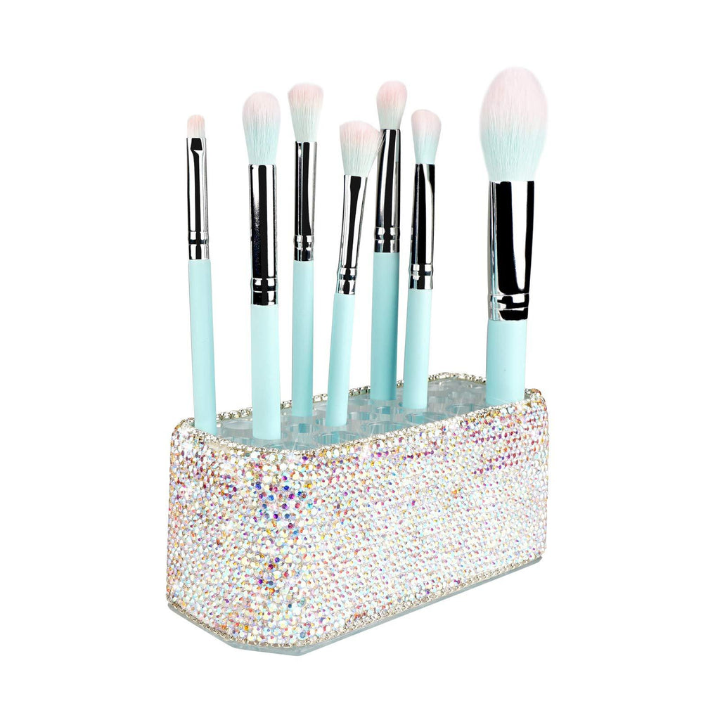 [Australia] - Makeup Beauty Brush Bling Crystal Luxury Organizer for Slim Handles | 26 Space Cosmetic Storage Display Container (AB Color) (Purely Handmade) AB Color 