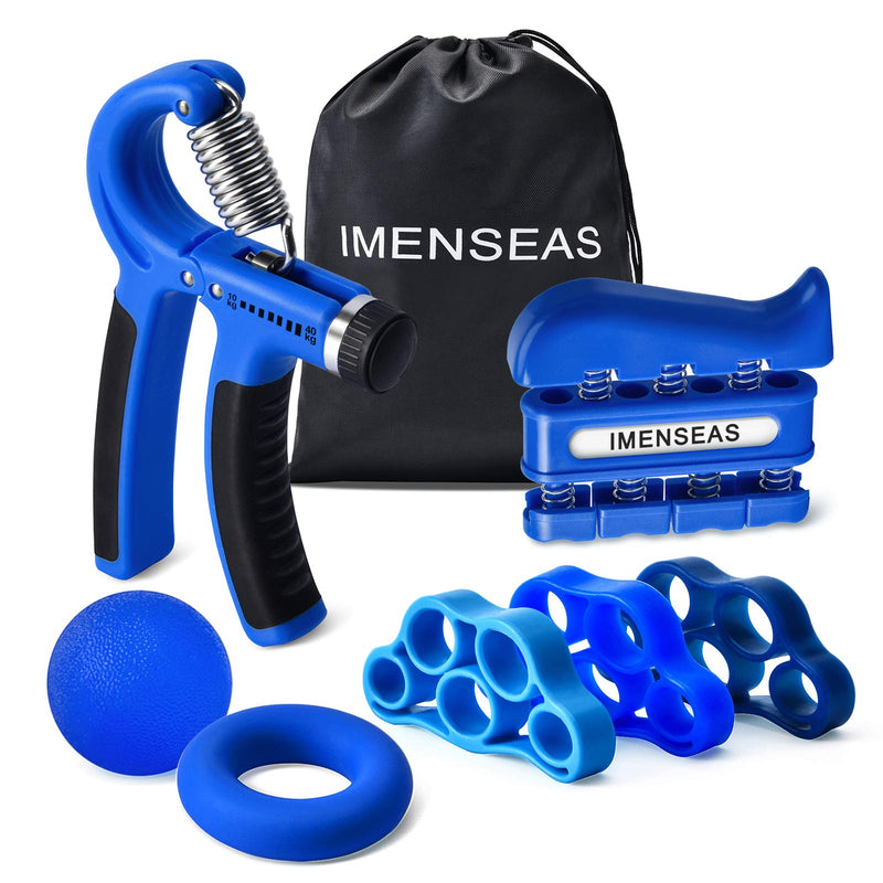 [Australia] - IMENSEAS Hand Grip Strengthener 7 Pack Adjustable Hand Gripper, Finger Stretcher Resistance Extensor Bands, Finger Exerciser, Grip Strength Ring & Stress Relief Ball for Athletes & Musicians Navy 