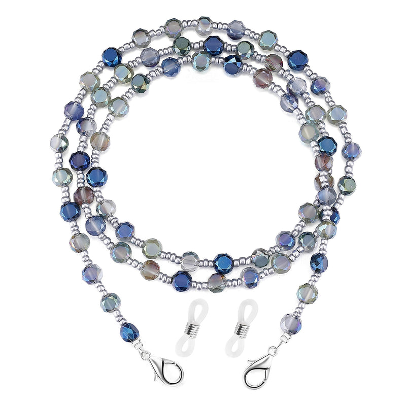 [Australia] - Eyeglass Chain Strap Holder Cord Fashion Eyewear Retainer Crimmy Reading Eyeglass Necklace Blue Beads 