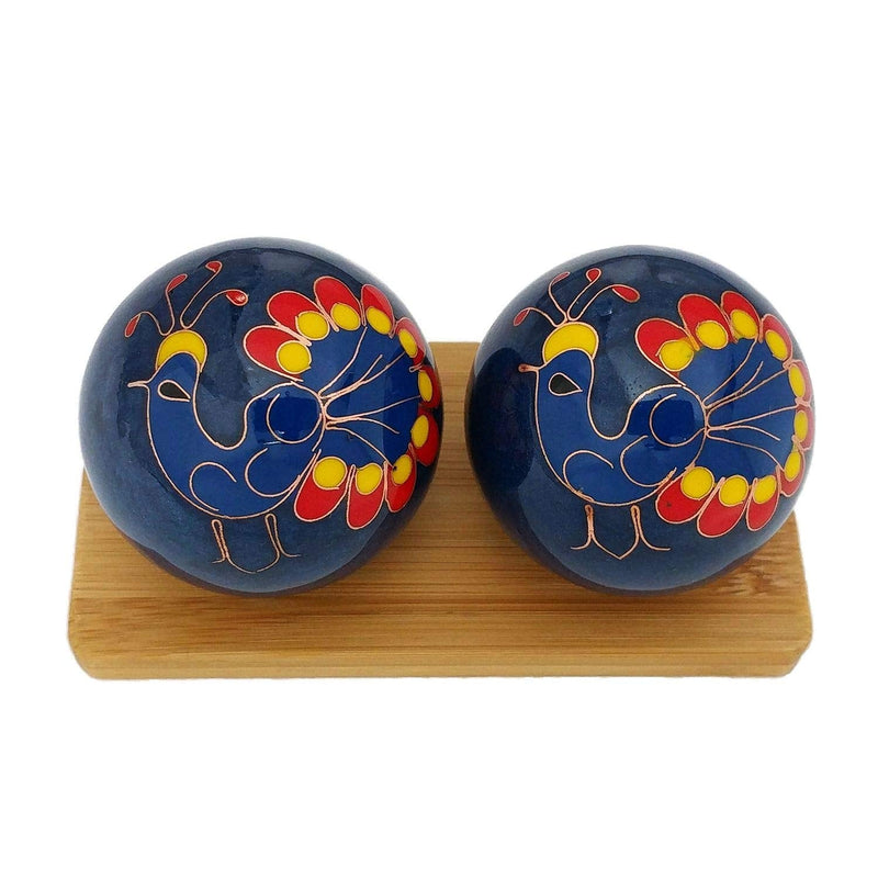 [Australia] - Top Chi Peacock Baoding Balls with Bamboo Stand. Chiming Chinese Health Balls for Hand Therapy, Exercise, and Stress Relief (Medium 1.6 Inch) Medium (Pack of 2) 