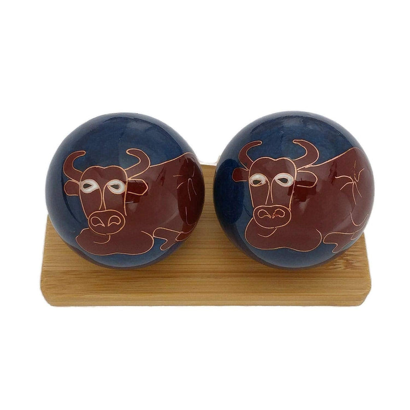 [Australia] - Top Chi Ox Baoding Balls with Bamboo Stand. Chiming Chinese Health Balls for Hand Therapy, Exercise, and Stress Relief (Medium 1.6 Inch) Medium 1.6 Inch 